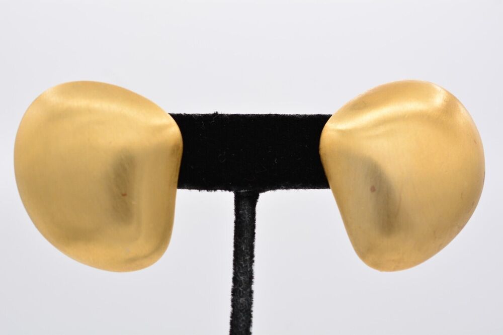MJ Ent Vintage Earrings Brushed Gold Tone Chunky Matte Textured Signed 80s BinQ
